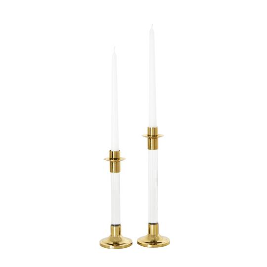 Gold Stainless Steel Candle Holder with Clear Glass Center Set